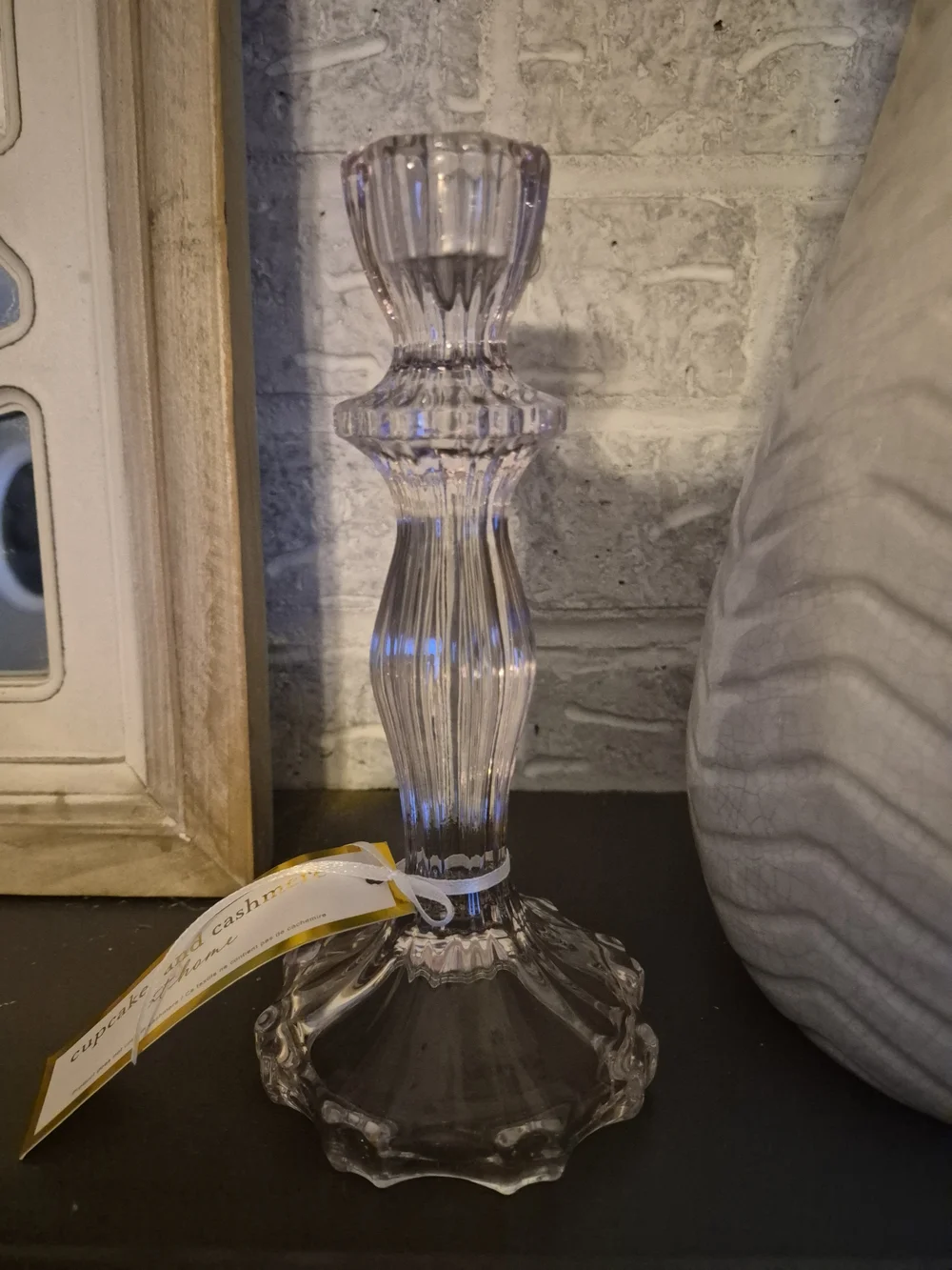Cupcakes & Cashmere Light Pink Hue  Ribbed Glass Candlestick‎ in Transparent